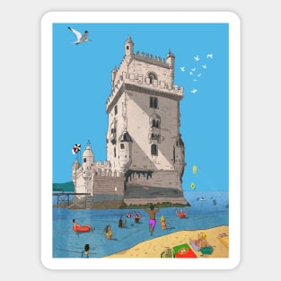 Belém Tower, Tower of Saint Vincent Lisbon Whimsical Illustration Magnet